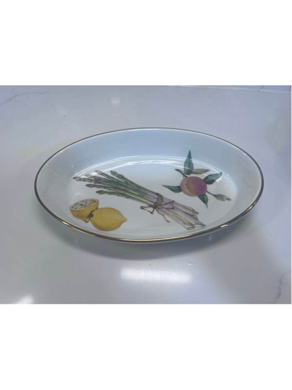 Royal Worcester Evesham Gold Oval Casserole Dish Asparagus Lemon Peach